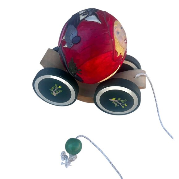 Handcrafted 1992 Briere Wooden Pull Toy With Little Red Riding Hood & Big Bad Wo - Picture 15 of 16